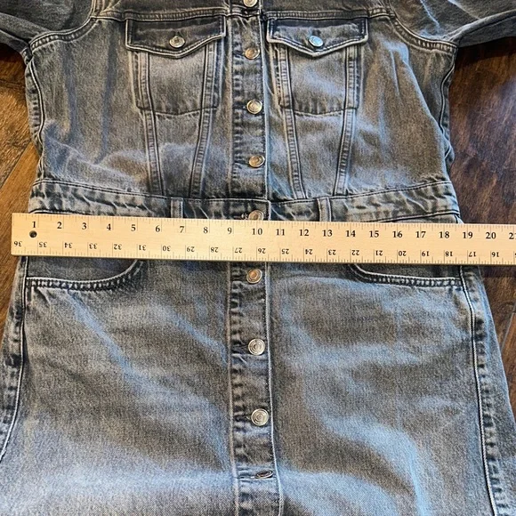 Zara Women's Charcoal Gray Black Wash Fade Long Shirt Dress Jacket - Picture 6 of 14